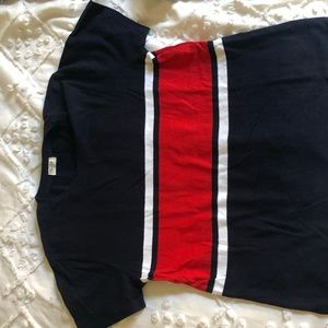 Navy, white and red t-shirt